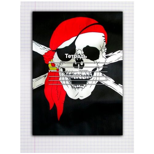 фото "набор тетрадей 5 штук, 24 листов в клетку с рисунком пиратский флаг, красная повязка" drabs