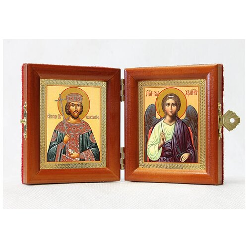 Складень именной Равноапостольный Константин Великий - Ангел Хранитель, из двух икон 8*9,5 см