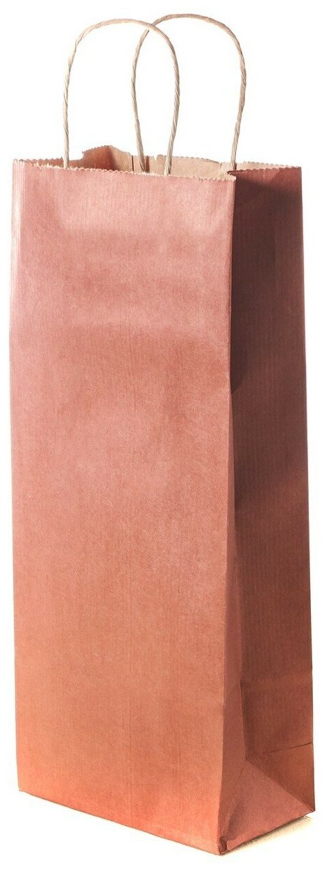 Подарочный крафт пакет под бутылку с кручеными ручками, бордовый, размер 14+8х33 см, 50 шт.