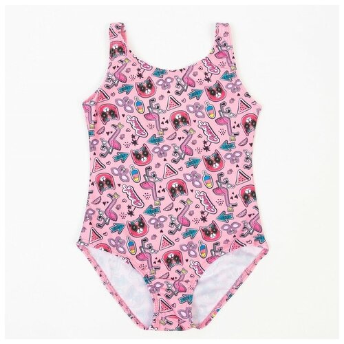 фото Купальник слитный для девочки, цвет розовый/кошки, рост 104 см
