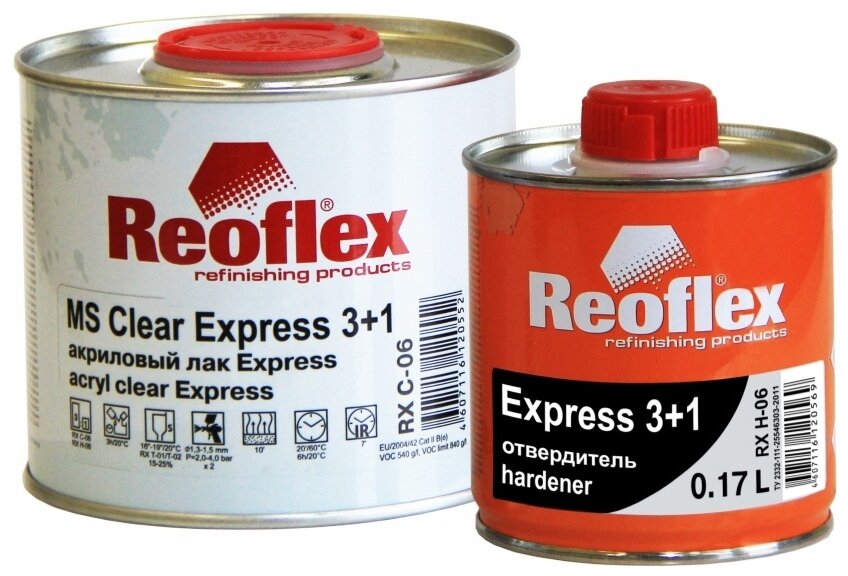 Быстросохнущий лак Reoflex RX C-06 MS 3+1 Clear Express 0,5 л. с отвердителем 0,17 л.