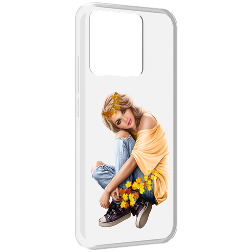 Чехол MyPads девушка-в-цветочками женский для Xiaomi Redmi 10A задняя-панель-накладка-бампер