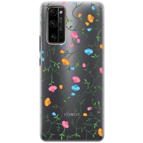 Ультратонкий силиконовый чехол-накладка Transparent для Honor 30 Pro+ с 3D принтом Сurly Flowers ультратонкий силиконовый чехол накладка transparent для honor 20 pro с 3d принтом flowers