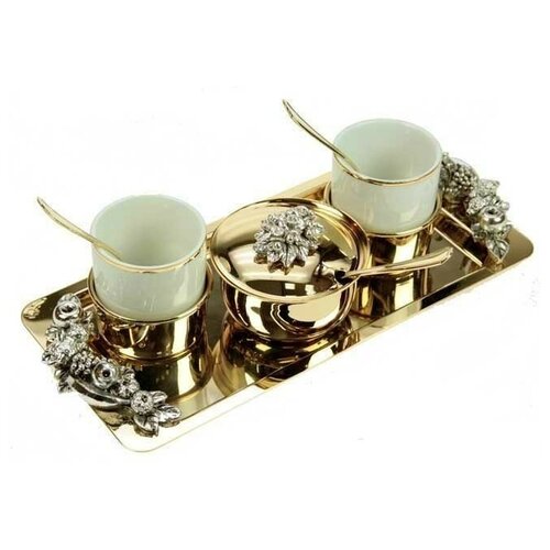 Кофейный набор Chinelli “You and Me“ Sera Fruit Set rettangolare caffè (золото) на прямоугольном подносе