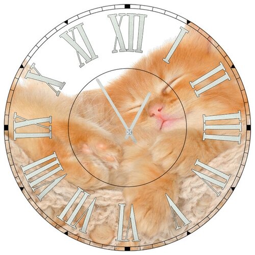 фото Svs настенные часы svs 3002058 спящий рыжий котенок