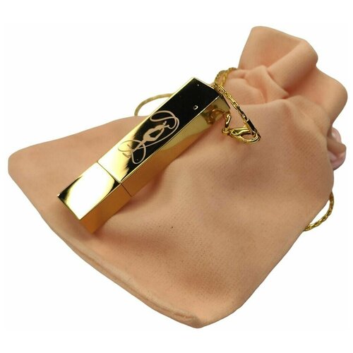 Подарочный USB-накопитель подвеска на цепочке с гравировкой гимнастика золото 64GB, с бархатным мешочком