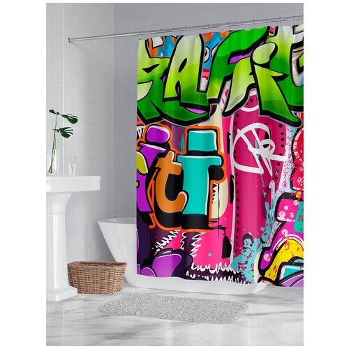 фото Штора для ванной "граффити", 170х200 см с кольцами lejoy