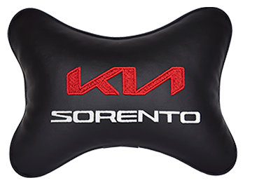 Автомобильная подушка на подголовник экокожа Black с логотипом автомобиля KIA Sorento