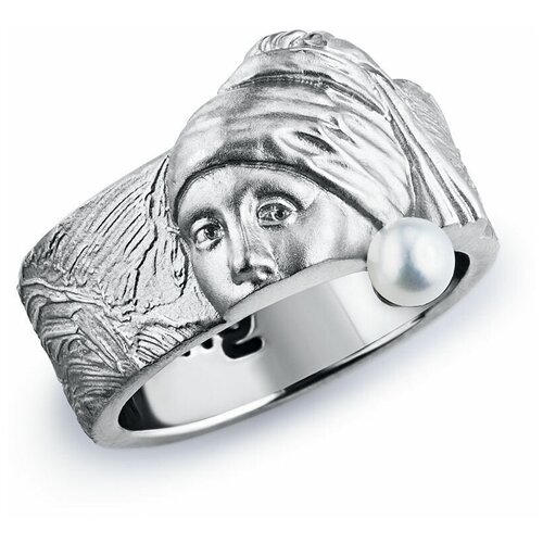 фото Кольцо thing jewelry серебро, родирование, жемчуг, размер 18.5, белый