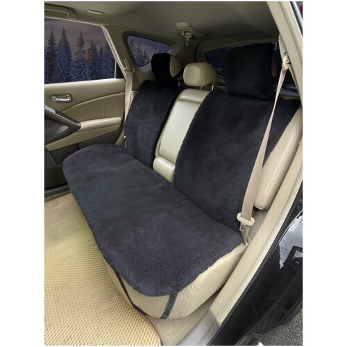 Меховые накидки на сиденье автомобиля / Меховые накидки на авто / Комплект на задние сиденья / Овечья шерсть / Черный 3 шт.