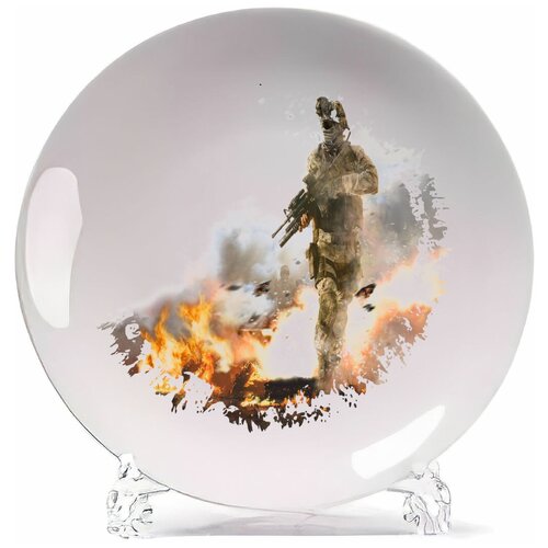 фото Тарелка coolpodarok modern warfare 2 солдат идёт по огню
