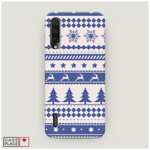 фото Чехол пластиковый xiaomi mi a3 голубой свитер с оленями case place