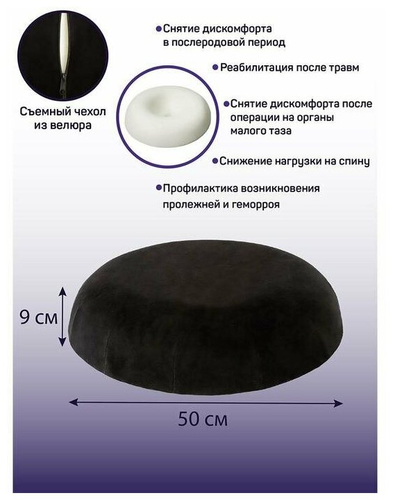 Подушка-Кольцо ортопедическая AMARO HOME Donut 50х50х9 см, чёрный - фотография № 16