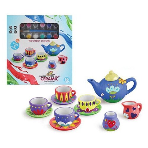 Купить Набор для росписи детской посуды из керамики для кукол/ Детская посуда Zhorya Toys Стильный чайный сервиз для раскрашивания, белый, керамика