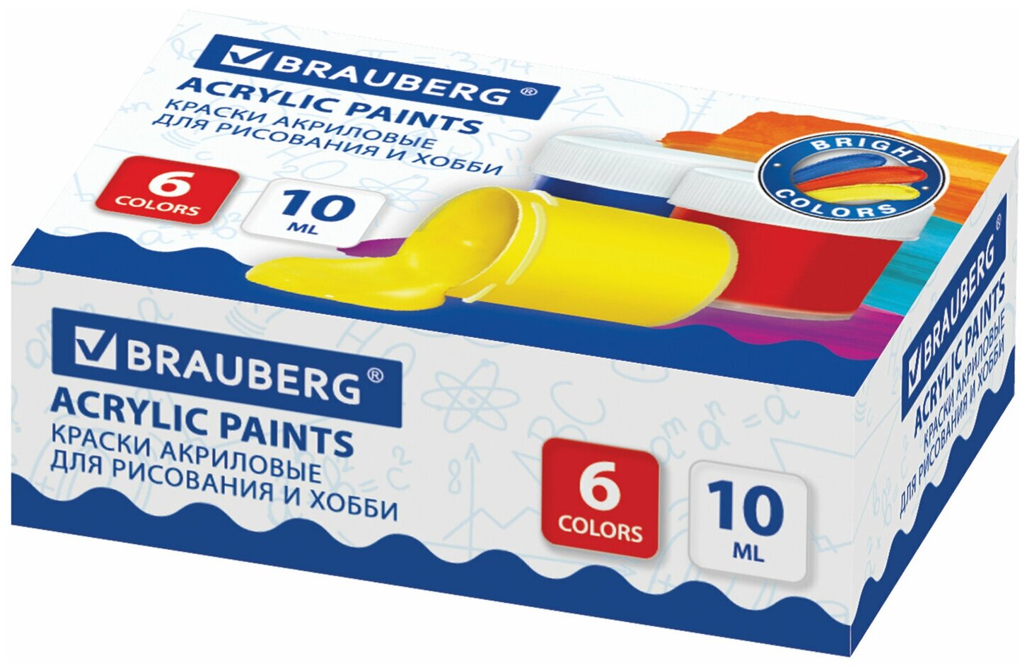 Краски акриловые для рисования и хобби BRAUBERG 6 цветов по 10 мл 191599