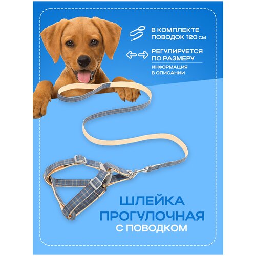 Шлейка прогулочная повседневная регулируемая для собак и кошек с проводком, амуниция для прогулки, голубой, размер L