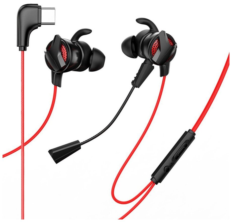 Наушники Baseus GAMO Type-C/AUX Wired Earphone C15, двойной микрофон, Красный, NGC15-91