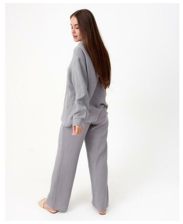 Пижама Kaftan, рубашка, брюки, размер 40, серый - фотография № 6