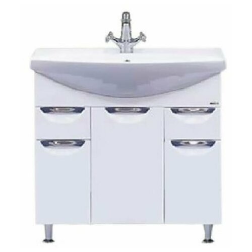 фото Тумба с раковиной misty орхидея 75 с 2 ящ. (корзина) белая