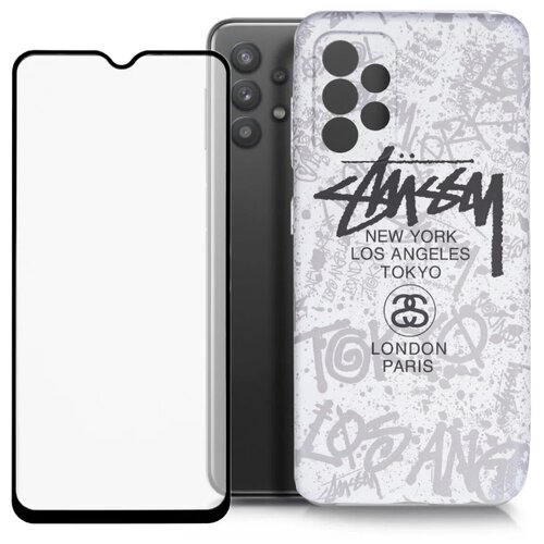 фото Комплект: противоударный чехол + защитное стекло для samsung galaxy a32 / накладка на самсунг галакси а32 / бампер с защитой камеры pduspb