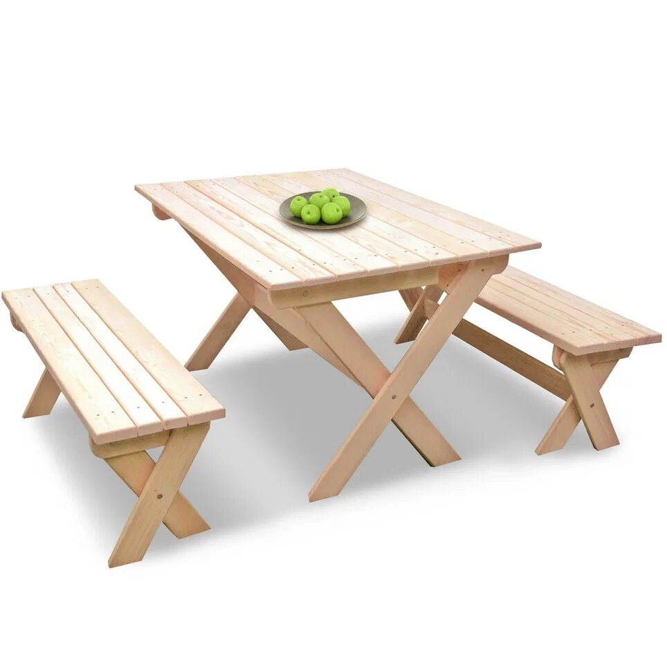 Комплект садовой мебели "на 4-6 человек" (1,2м) складной деревянный (стол, 2 лавки)
