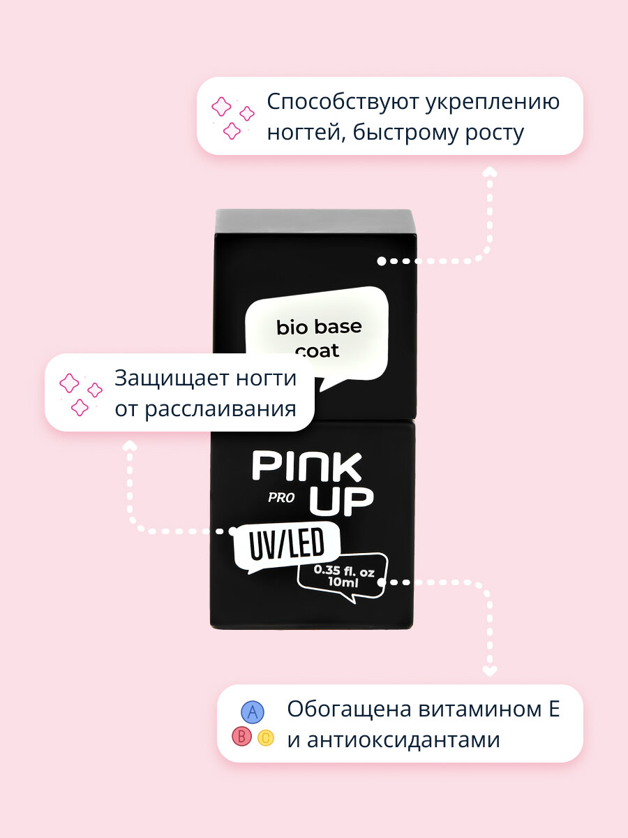 Эластичная база для ногтей PINK UP UV/LED PRO bio base coat с витаминами 10 мл