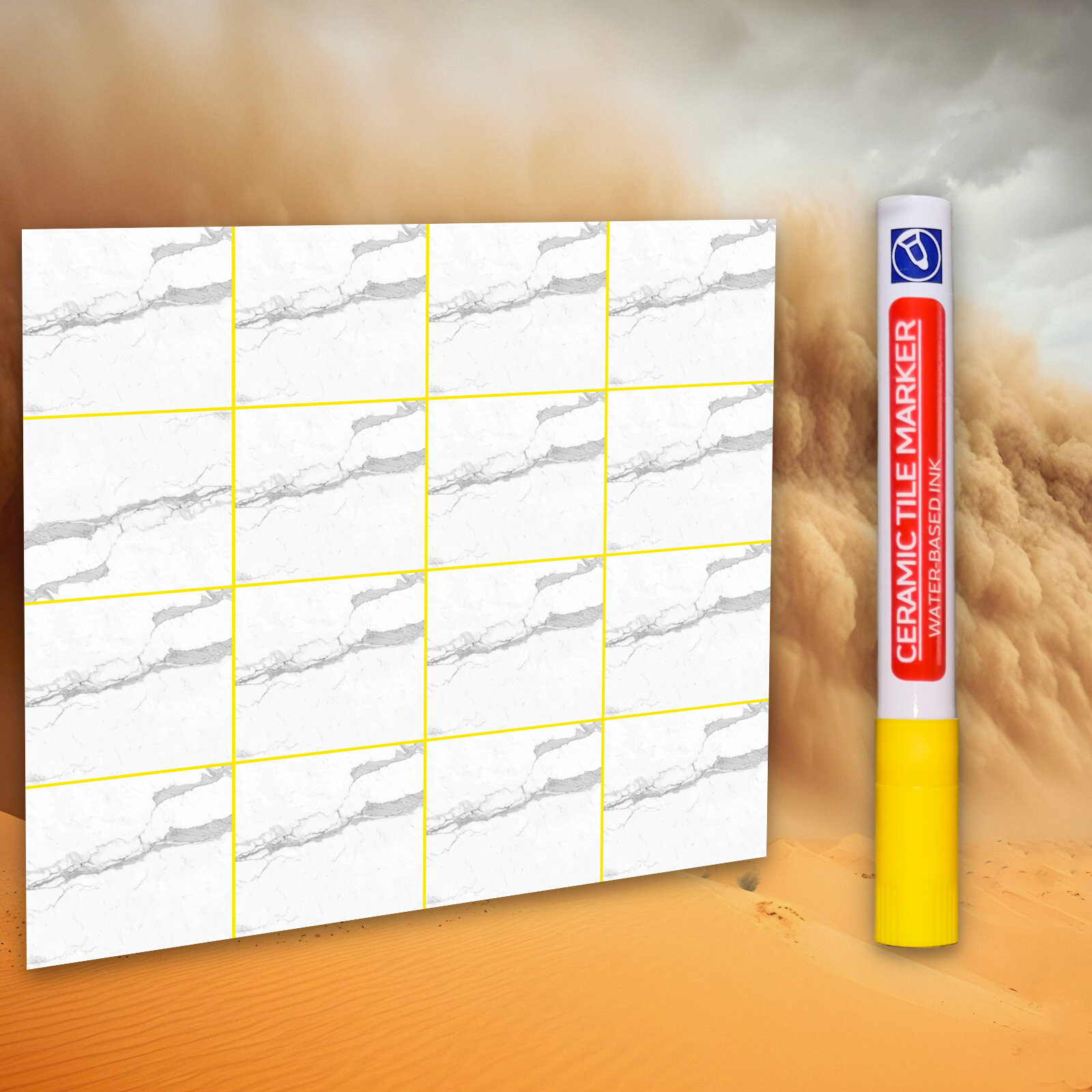 Премиальный маркер для покраски затирочных швов (кафель/керамогранит), V2.0, Ярко-Желтый
