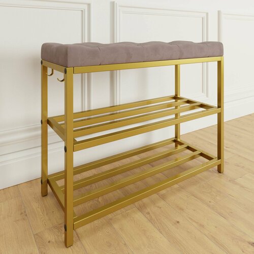 Обувница Pablo Marini Gelart Gold велюр, этажерка для обуви, разборная, с сиденьем