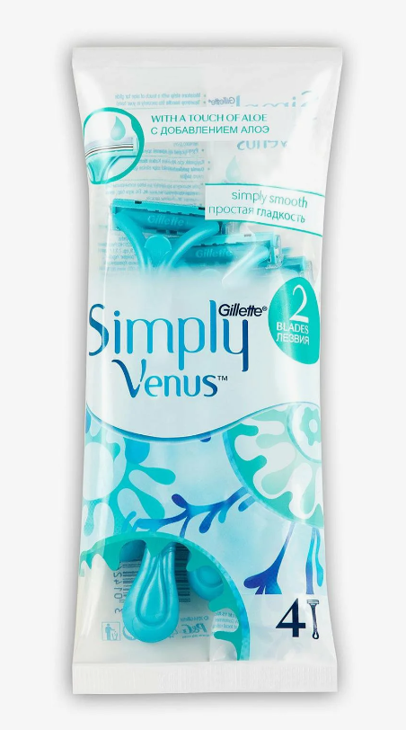 Бритвы одноразовые для женщин Gillette Simply Venus 2, 4 шт.