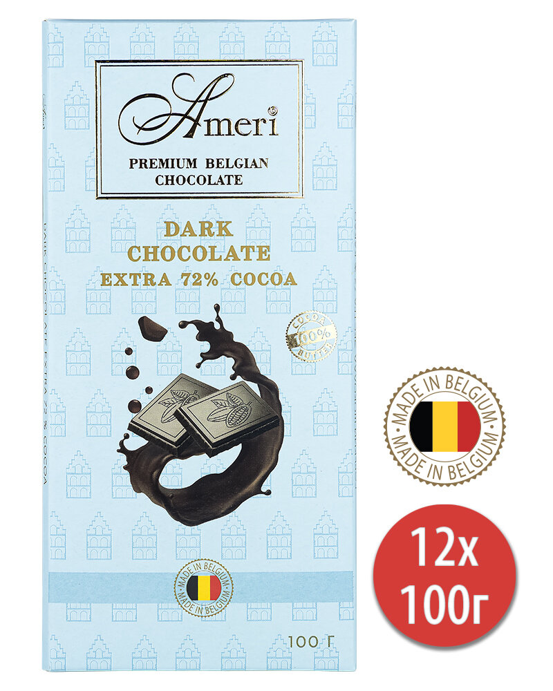 Шоколадная плитка Ameri Экстра Горький Шоколад 72% 100 гр. - 12 шт.