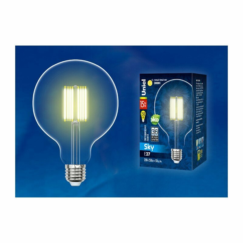 Лампы светодиодные Uniel LED-G125-15W/3000K/E27/CL PLS02WH картон цена за 1 шт