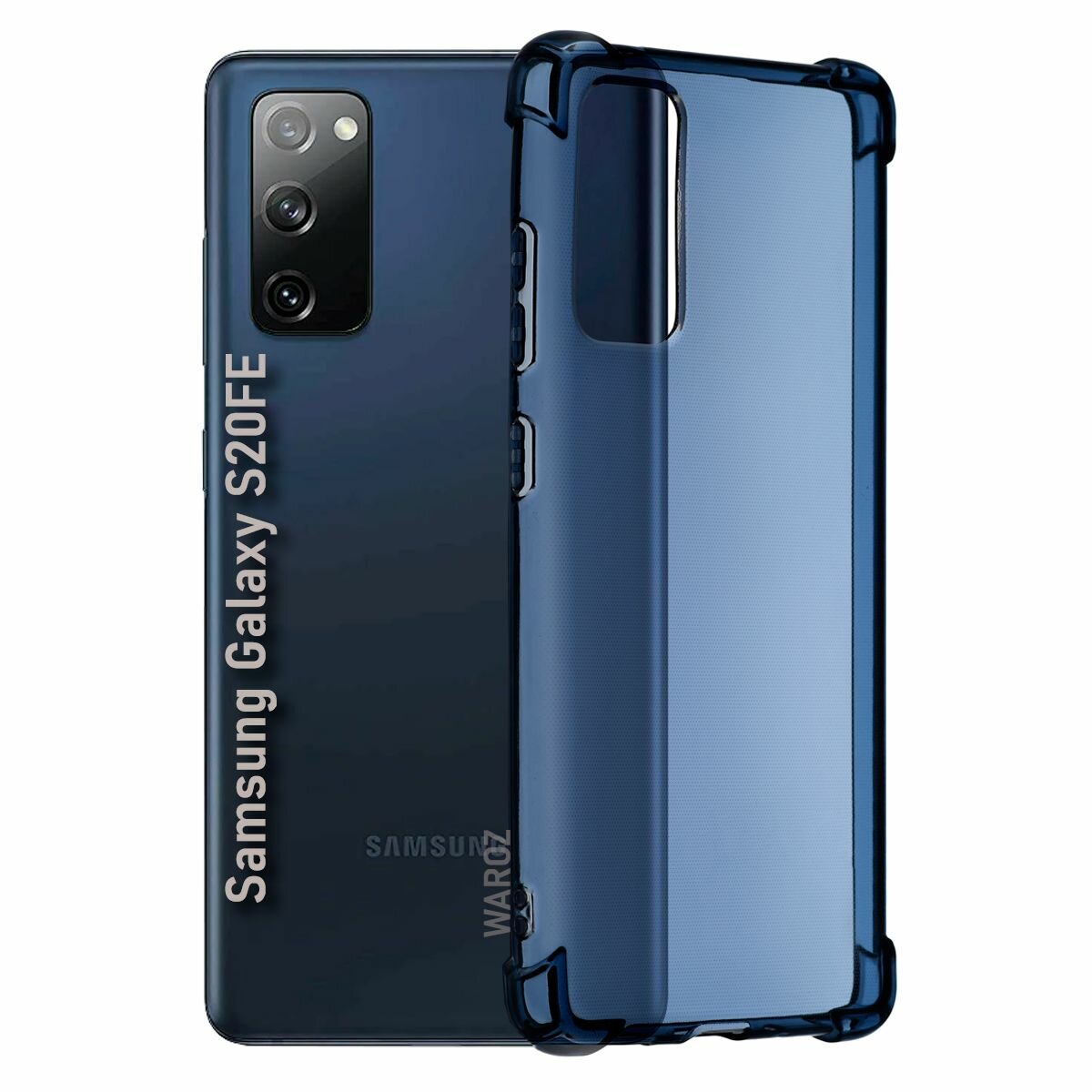 Чехол для смартфона Samsung Galaxy S20FE, S20 Lite силиконовый противоударный с защитой камеры, бампер с усиленными углами для телефона Самсунг Галакси С20 ФЕ, С20 Лайт прозрачный синий