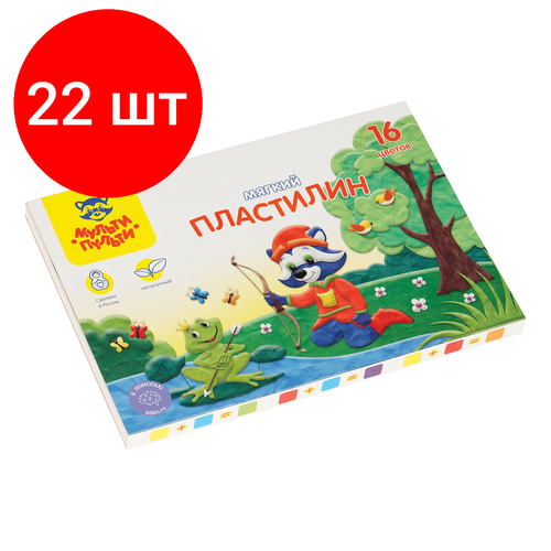 Комплект 22 шт, Пластилин Мульти-Пульти Енот в сказке, 16 цветов, 192г, со стеком, картон