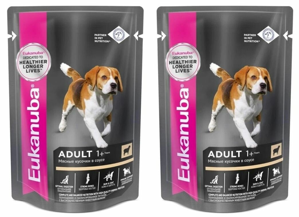 Eukanuba Влажный корм для собак Adult Dog, с ягненком, в соусе, 100 г, 2 шт