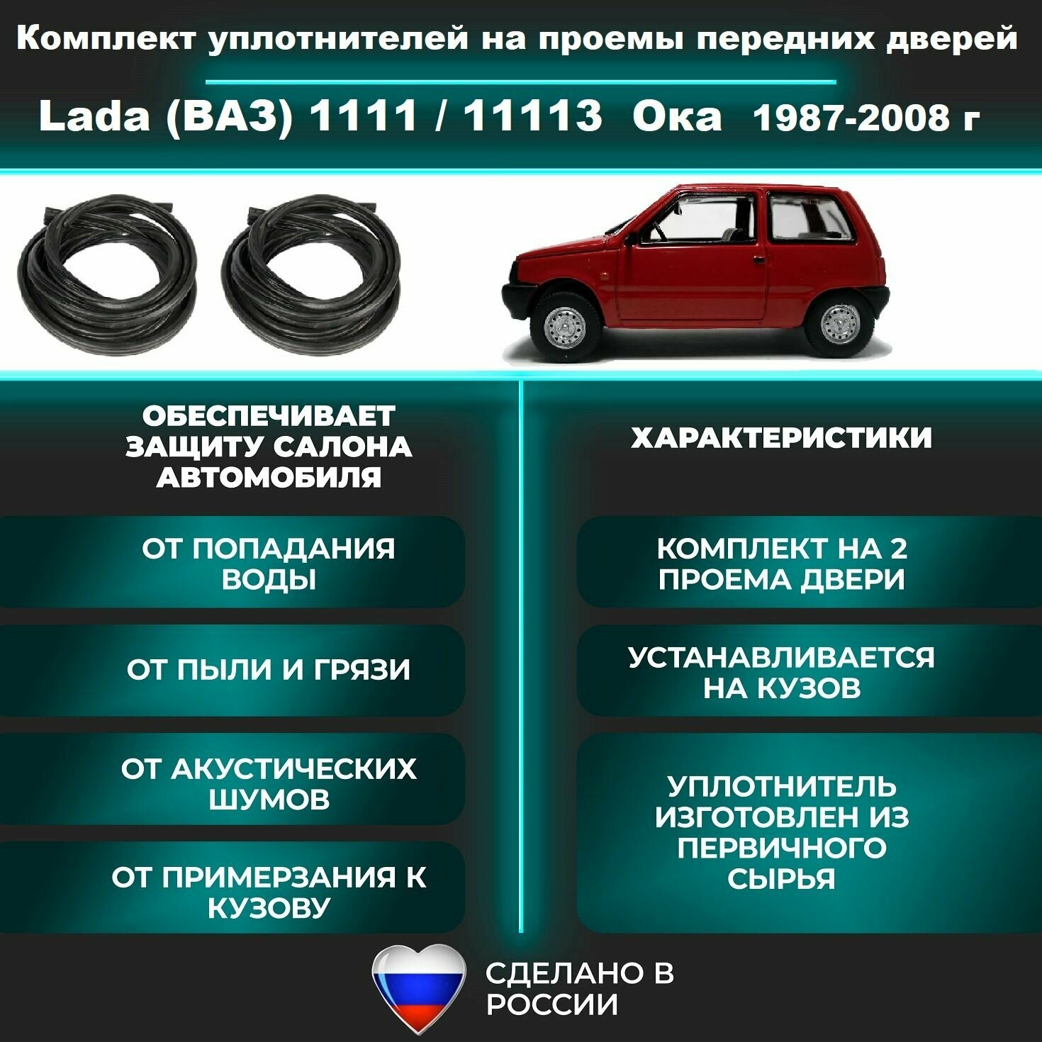 Комплект уплотнителей проема передних дверей для Lada (ВАЗ) 1111 / 11113 Ока 1987-2008 г 2 шт