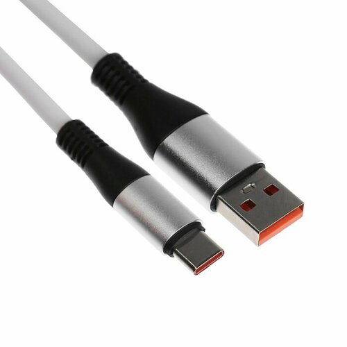Кабель Type-C - USB, 5 A, оплётка TPE, утолщенный, 1 метр, белый кабель type c usb 5 a оплётка tpe утолщенный 1 метр оранжевый