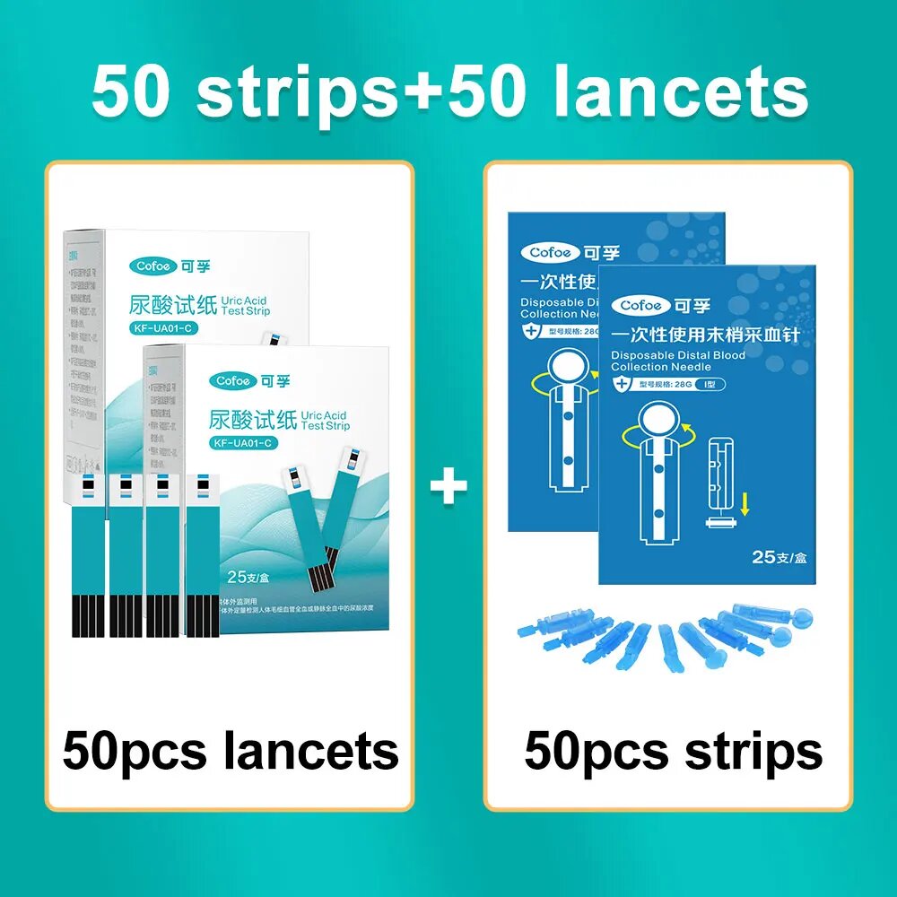 Тестполоски и иглы для ланцетов Cofoe KFUA01C 2550100 шт 50 strips lancets