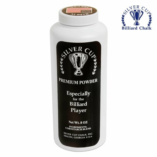 Бильярдный тальк для рук Silver Cup Premium Powder, 8oz, 227 мл. белый