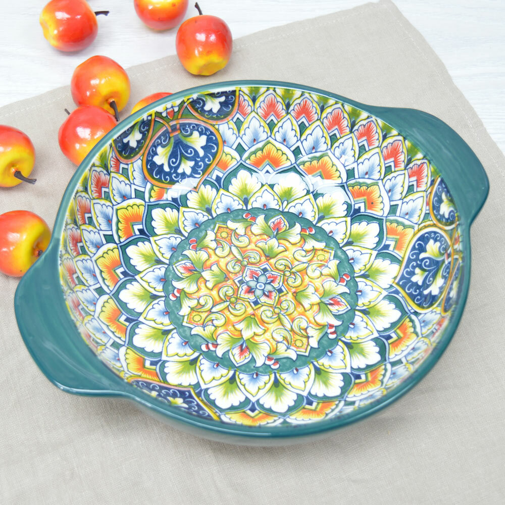 Салатник с ручками Nouvelle "Arabesque" (зеленый) 25*20,5*6см, 1200мл, фрф 0860015