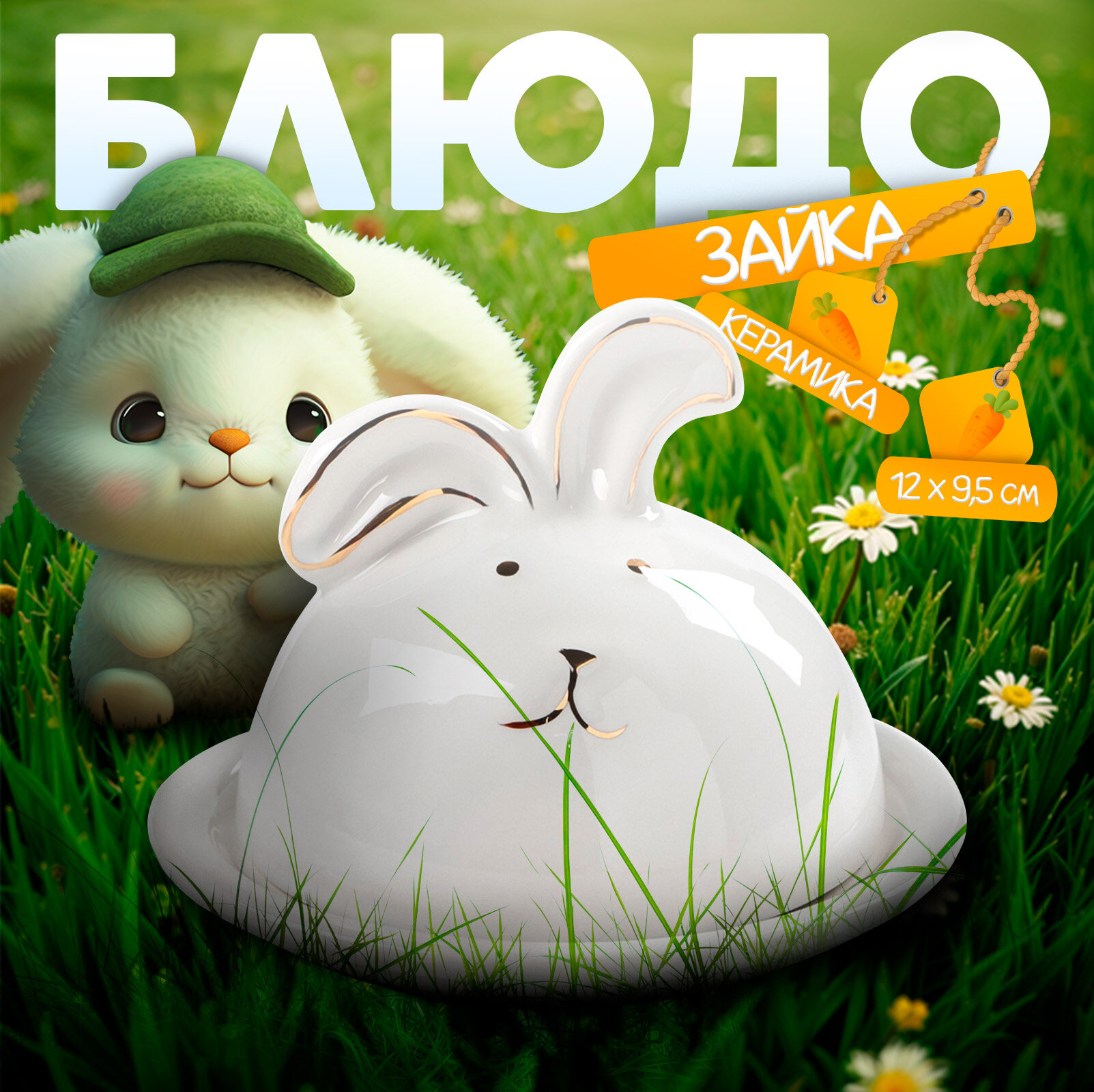 Блюдо для подачи с крышкой Доляна «Зайка в золотом» 12×9,5 см