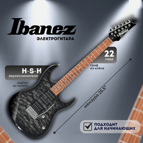 Изображение товара Электрогитара Ibanez GRX70QA-TKS Transparent Black Sunburst, серый