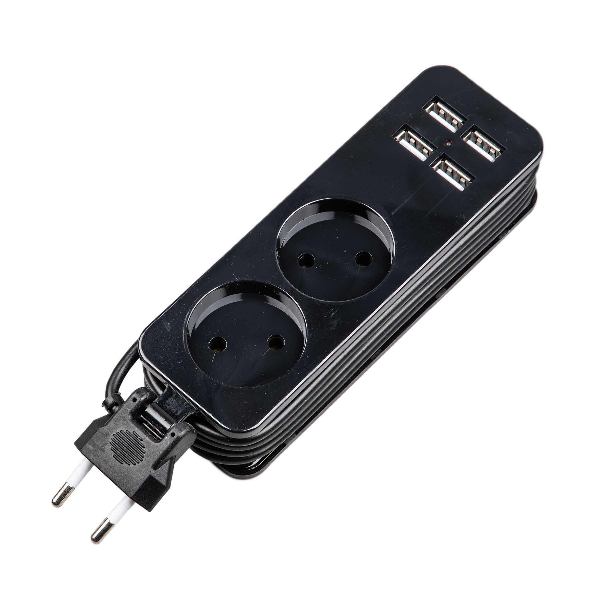 Удлинитель серии Travel.Uniel. шнур 1.5м. 2 гнездa. 10A. б-з. 4USB2.1A. S-CT2-1.5U BLACK. Черный. UL-00011135