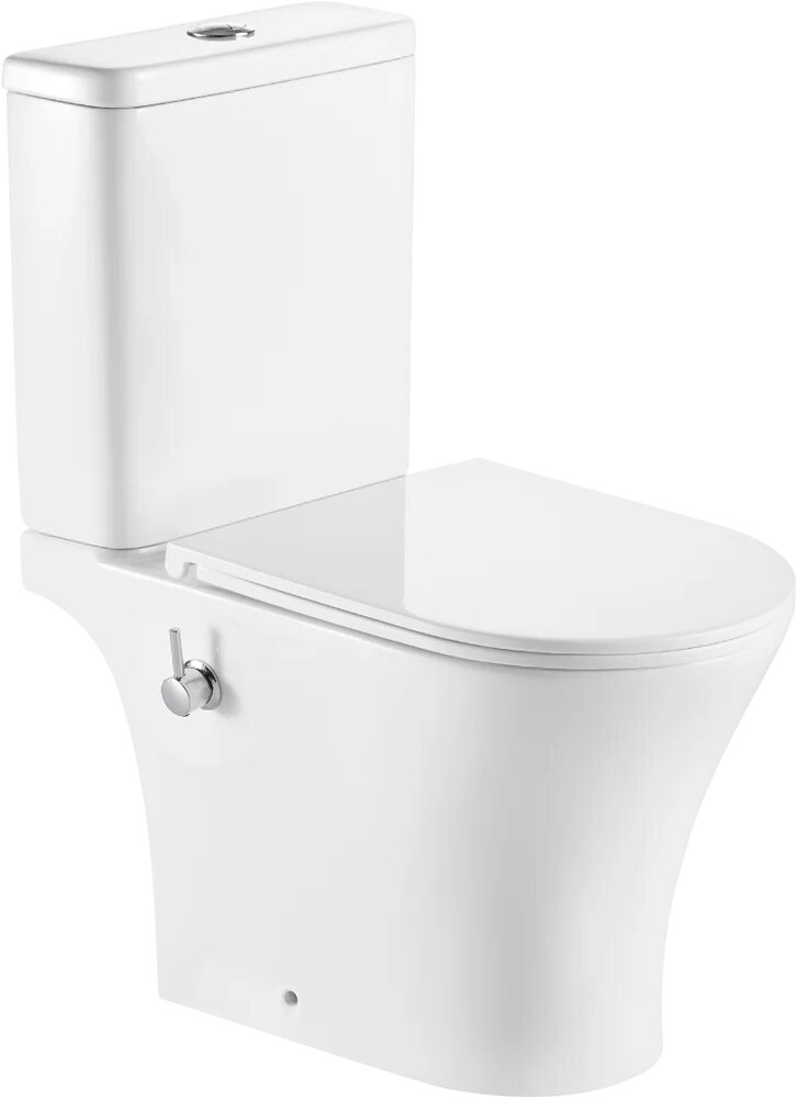 Унитаз-компакт напольный EvaGold A2801B с микролифтом безободковый фаянсовый антивсплеск белый с нижним подводом с биде овальный