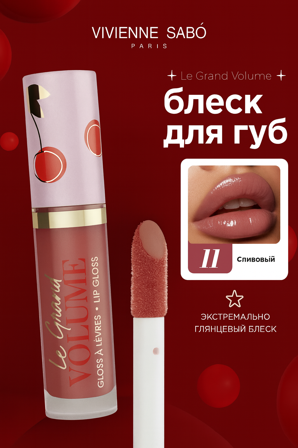 Блеск для губ Vivienne Sabo "Le Grand Volume Prune", увлажняющий, эффект объёма, 3 мл 11тон — фото 1