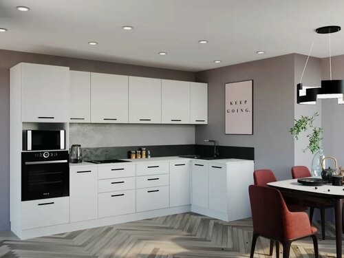 Изображение товара Кухонный гарнитур Sanvut угловой Жемчуг 3200x1400 столешница 26 мм, каркас ЛДСП, фасад ЛДСП, Белый/Жемчуг