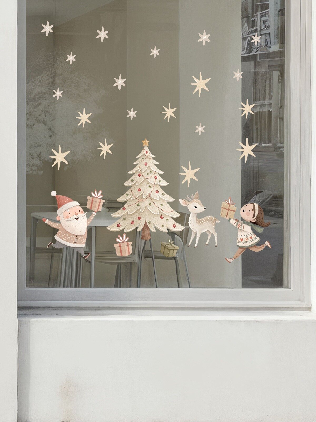 Новогодние наклейки на стену Дед Мороз и Елка декор для украшения дома Lisadecor