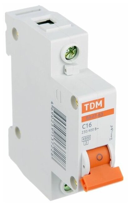 Автоматический выключатель Tdm Electric ВА47-63 1Р 16А 4,5кА х-ка С, SQ0218-0003