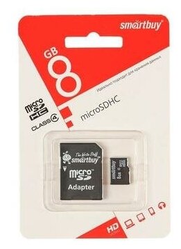 Карта памяти Smartbuy microSD, 8 Гб, SDHC, класс 4, с адаптером SD Smartbuy 1174965 .