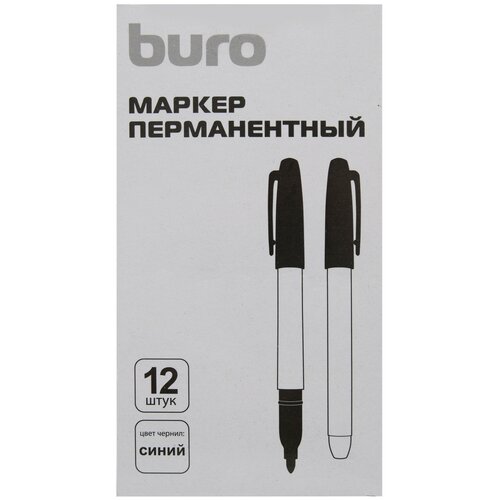 Маркер перманентный Buro пулевидный пишущий наконечник 2.5мм синий коробка