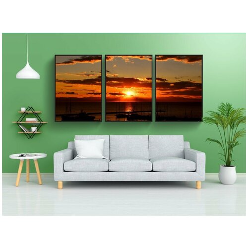 фото Набор модулных постеров для интерьера "лодки, море, заход солнца" 60x90 см. в тубусе, без рамки lotsprints